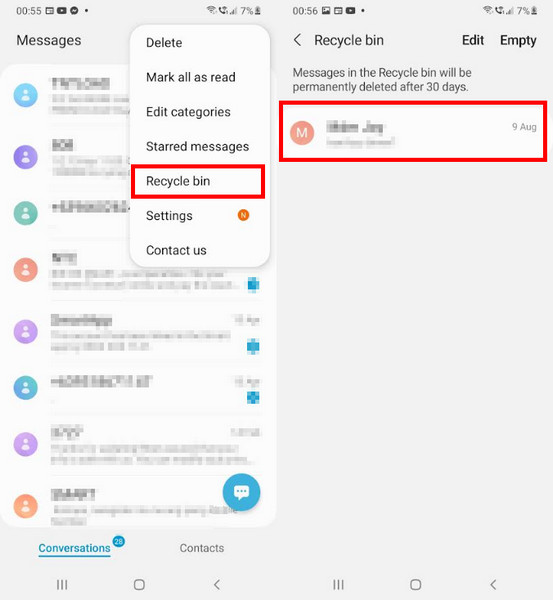 Восстановить сообщение Android