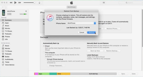 Восстановить резервную копию iTunes