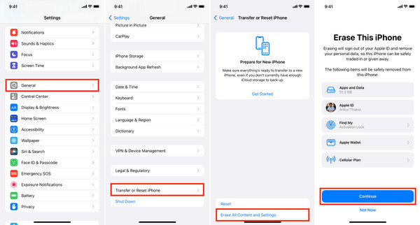 Tyhjennä kaikki sisältö ja asetukset iPhone