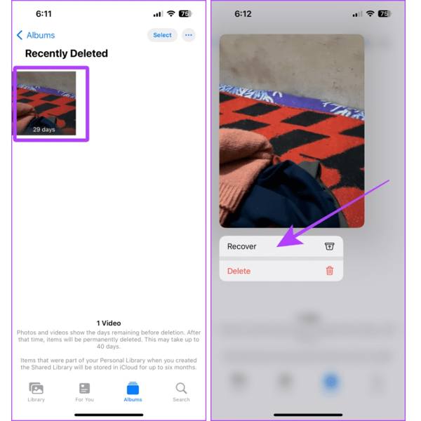 Недавно удаленное фото WhatsApp на iPhone