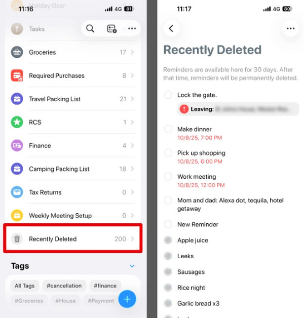 Tap Recently Deleted Button