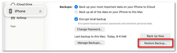 Click Restore Backup Button