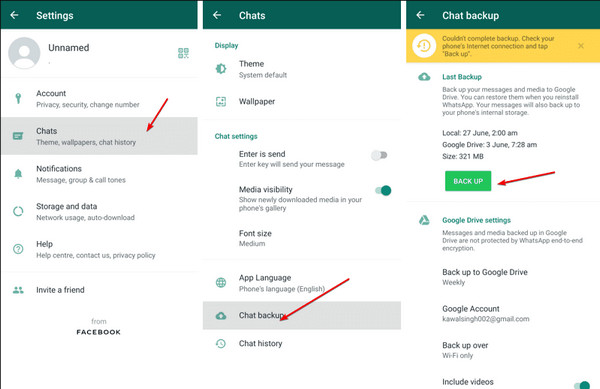Резервное копирование Android WhatsApp