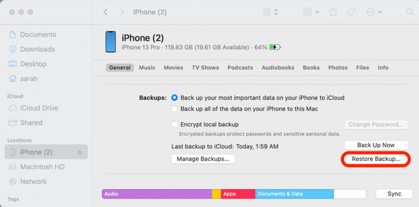 Khôi phục sao lưu Finder