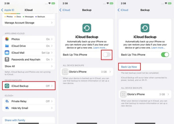 Нажмите кнопку «Создать резервную копию сейчас»