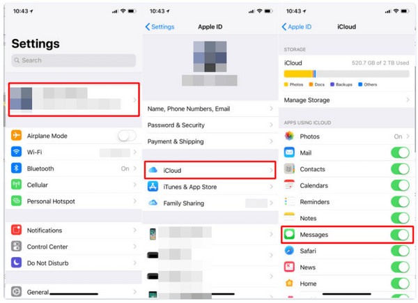Нажмите кнопку iCloud