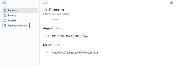 Son Silinenler düğmesine tıklayın