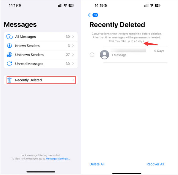 Messaggi eliminati di recente iOS