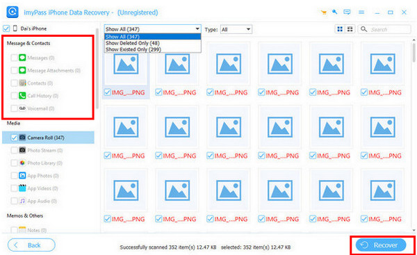 रिकवर बटन पर क्लिक करें