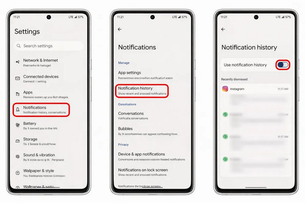 Obnovit zprávy v historii oznámení Androidu