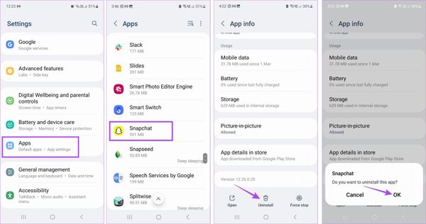 Gỡ cài đặt Snapchat trên Android