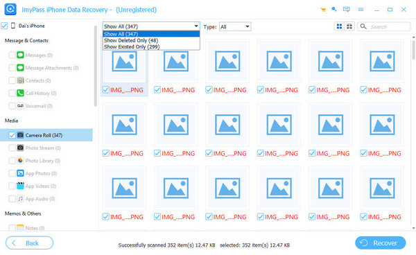 Interfaz de iMypass iPhone Data Recovery