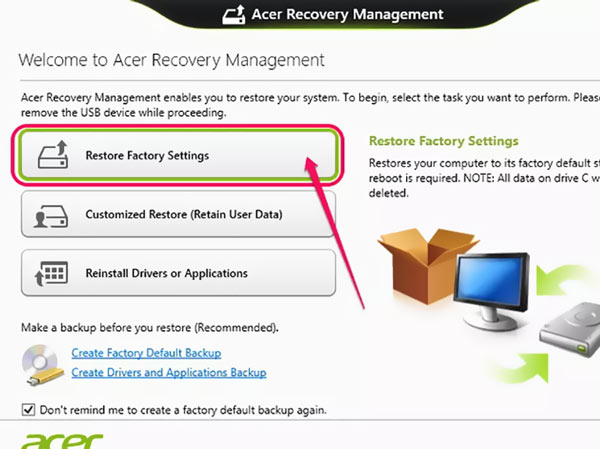 Acer reset factory settings