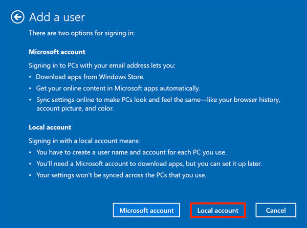 Ajouter un utilisateur local à Windows 10