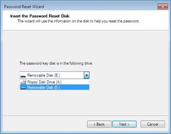 Choose password reset disk