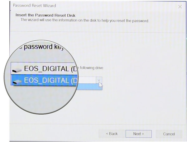 Choose password reset usb disk