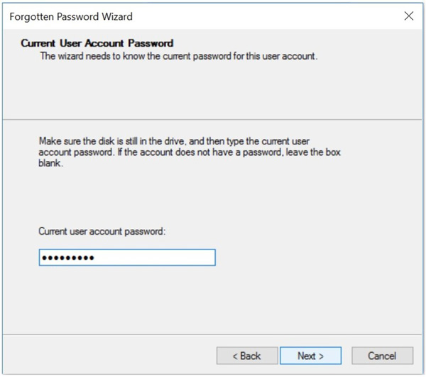 Current user account password