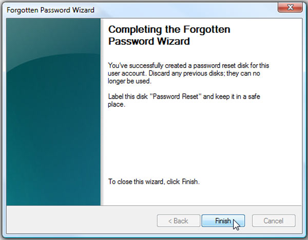 Finish creating windows 7 password reset disk