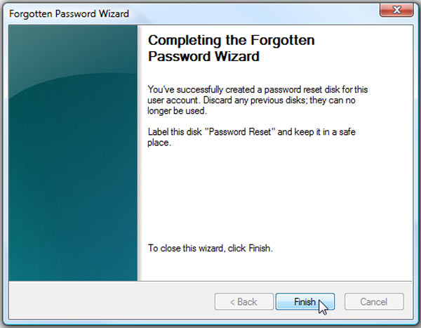 Zakończ tworzenie dysku resetowania hasła systemu Windows 7