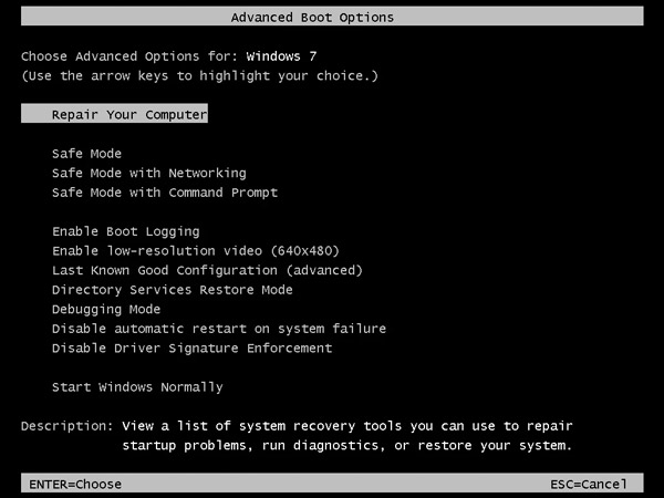 Deschideți meniul Advanced Boot Options