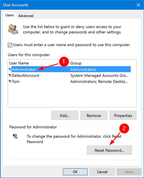 Reset Admin Password Windows 10