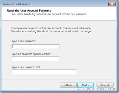 Set new windows account password
