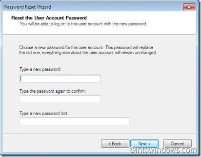 Imposta la nuova password dell'account Windows