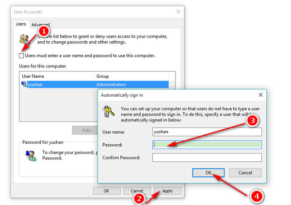 Slå av påloggingspassord i Windows 10