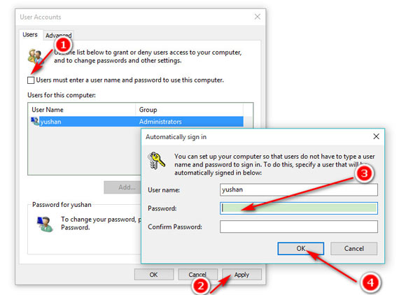 Tắt mật khẩu đăng nhập trong Windows 10