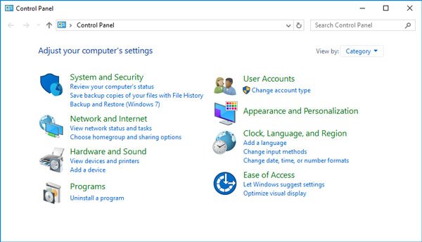 Panel de control de Windows 7