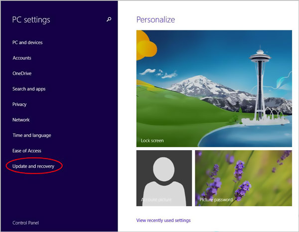 Pembaruan dan pemulihan Windows 8