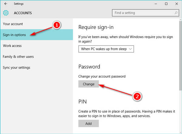 Изменить пароль учетной записи Windwos 10