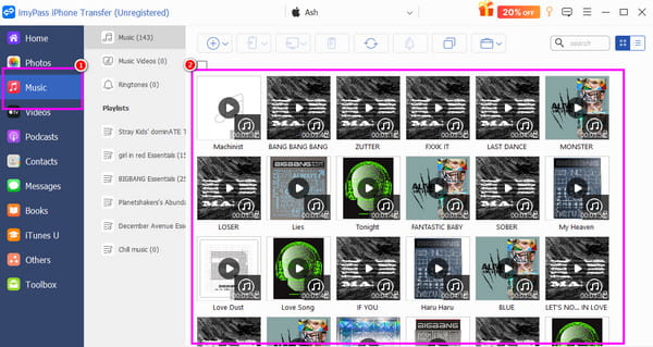 Musiksektion Vælg musik Imypass