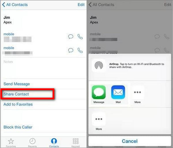 Compartilhar contatos Airdrop Mail