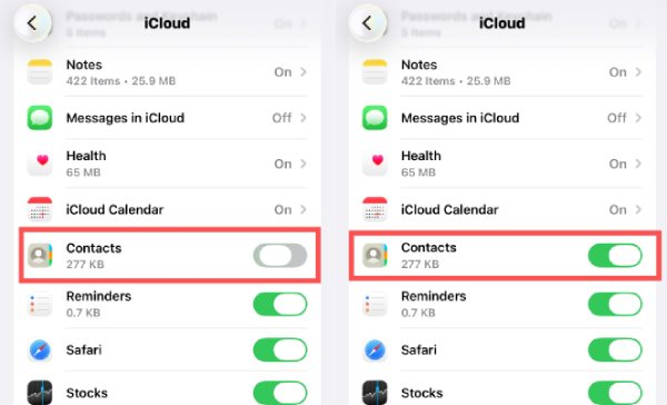 Ouvrir les contacts iCloud