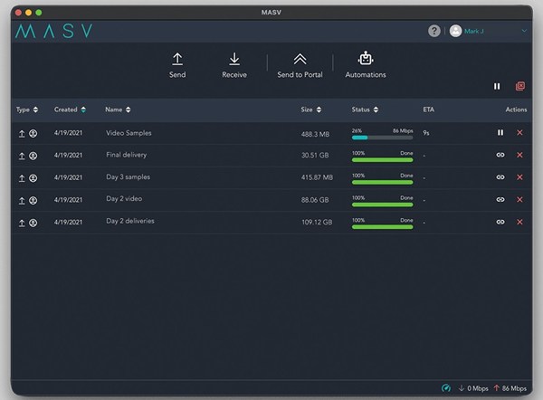 Masv fotóátviteli alkalmazás felülete