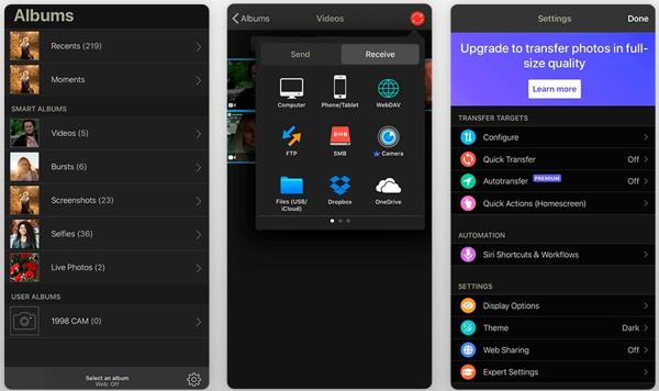 Photosync átviteli alkalmazás felülete