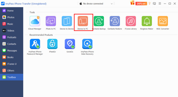 أداة Toolbox Device إلى جهاز الكمبيوتر Imypass