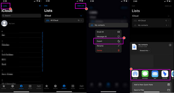 Κοινή χρήση πολλαπλών επαφών σε λίστα ομάδων Επαφές Εφαρμογή επαφών