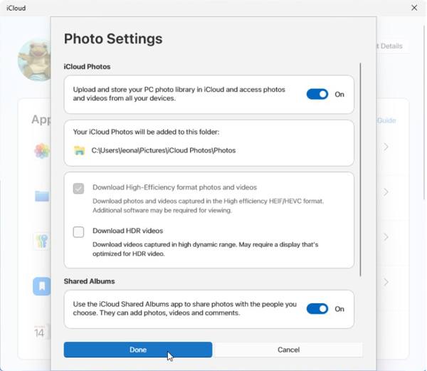 Ρυθμίσεις φωτογραφιών iCloud