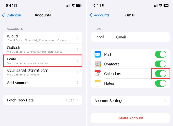 Synchroniser le calendrier via les comptes