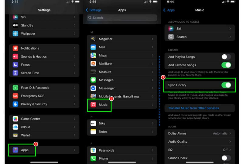 Ative a sincronização da biblioteca no iPhone e iPad.
