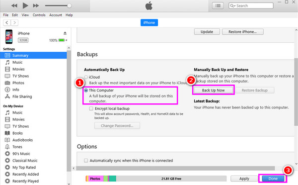 Salvar mensagens usando o iTunes