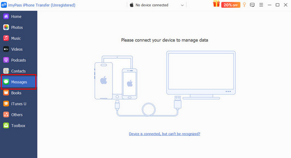 Seção de mensagens Conectar dispositivos imyPass