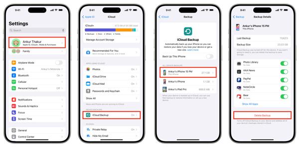 Elimina il backup di iCloud