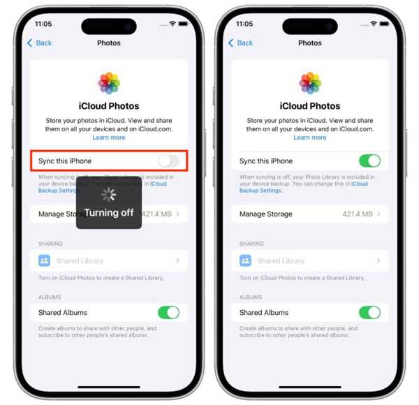 Disattivare Foto di iCloud