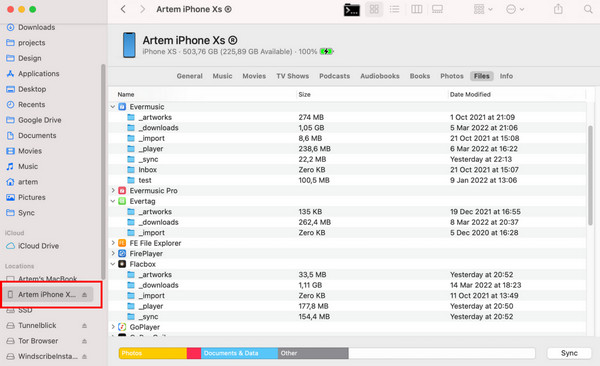 Μεταφορά αρχείων MAC iPhone Finder