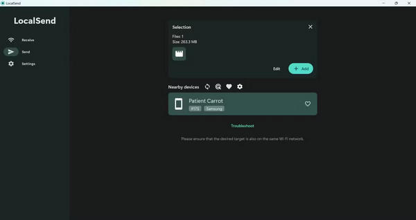 Interfaz de escritorio de Localsend