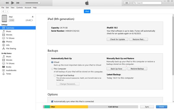 Restaurer un iPad sur iTunes