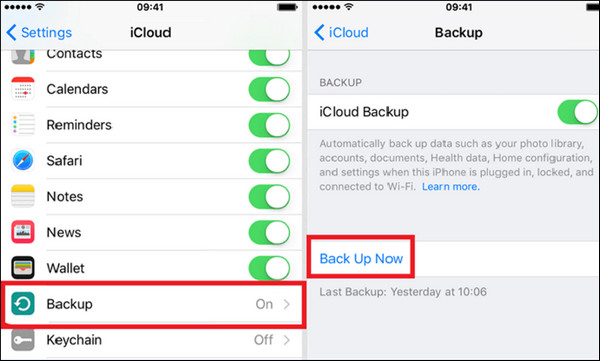 גיבוי באמצעות iCloud